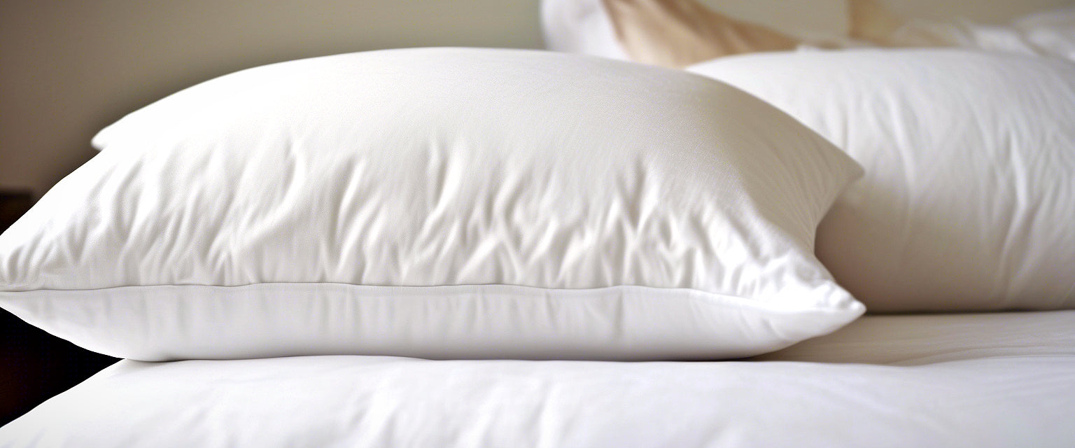 Soft white pillows on a neatly made bed for comfortable sleep