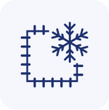 Cooling mattress icon with stitched border and snowflake symbol